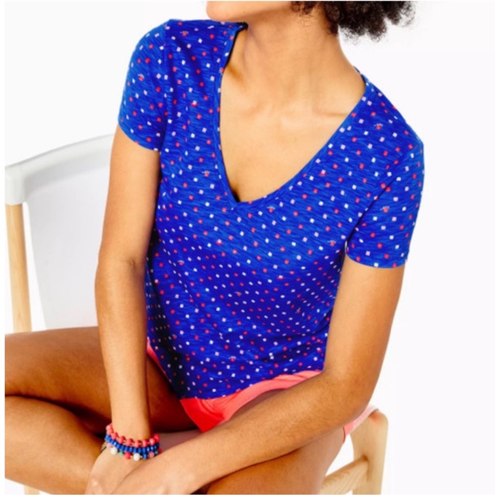 Lilly Pulitzer Borealis Blue Etta T-shirt V Neck Top H